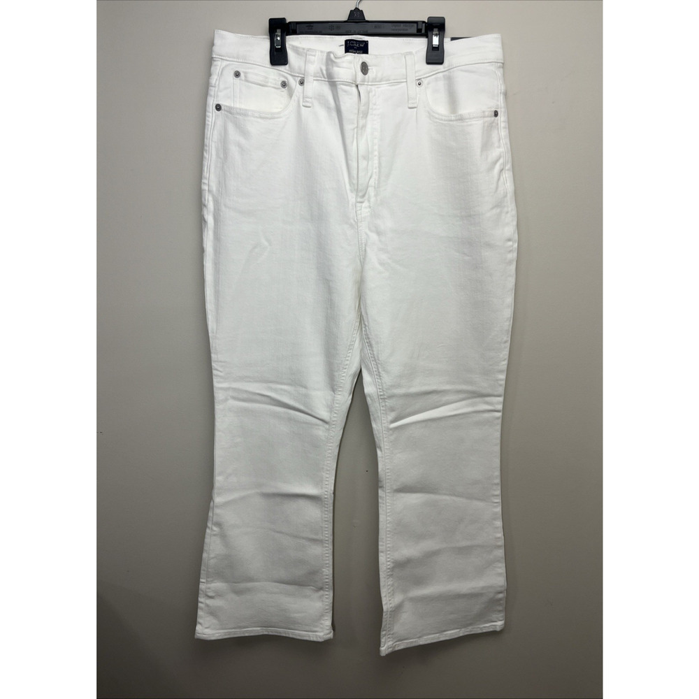 J Crew Flare Crop High Rise White Jean Signature Stretch Womens 32 White Denim
